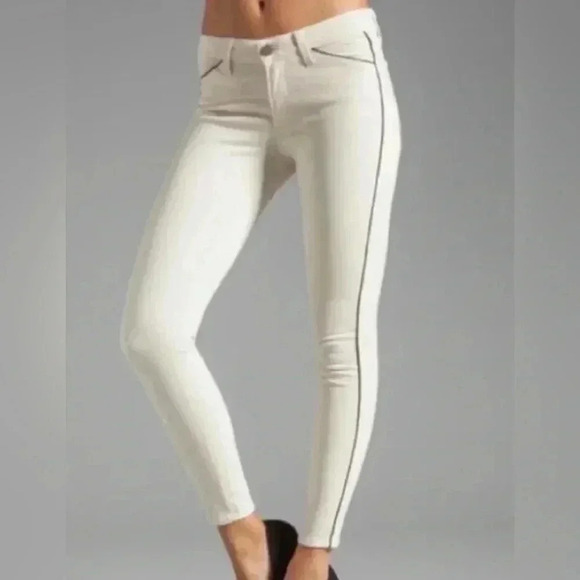 Paige trendy melon black piping stylish 4 pocket beige stretch denim jean 26 - Picture 1 of 6